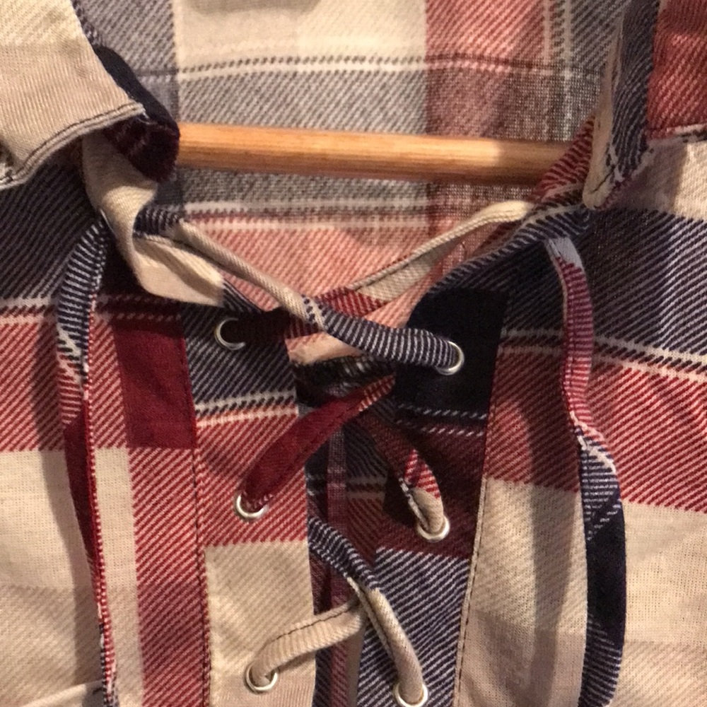 Plaid lace up top